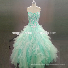 ED Braut Emerald Green Prom Kleider Puffy Kleid trägerlosen Schatz Perlen Organza Kleid